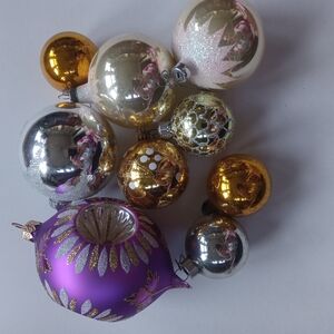 Elegant Gold, Silver, and Purple Ornament Set